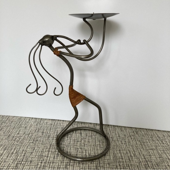 Metal Rattan MCM Candle Holders Band Horn Jazz Wire Art Sturdy Musical Decor - Picture 2 of 12